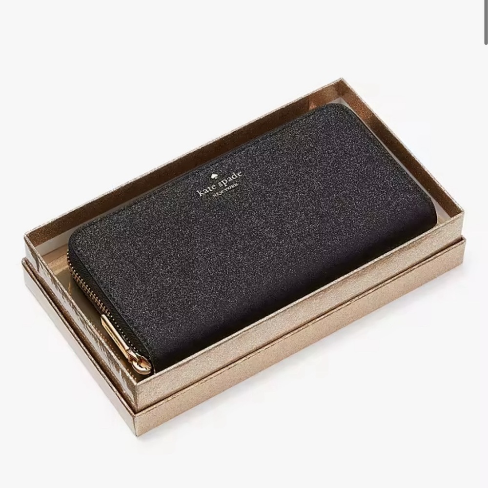 Kate Spade Tinsel Glitter Continental Women's Wallet - black, Large - Picture 2 of 8